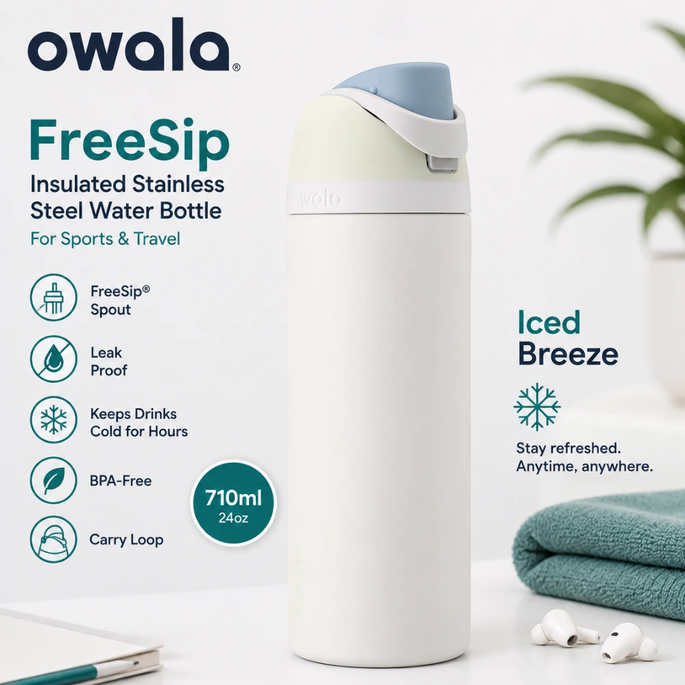 Owala FreeSip Insulated Stainless Steel Water Bottle 710ml - Iced Breeze